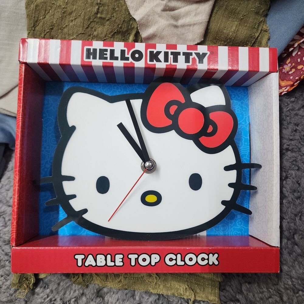New Sanrio Hello Kitty Face In Red Bow Table Top Clock In Box